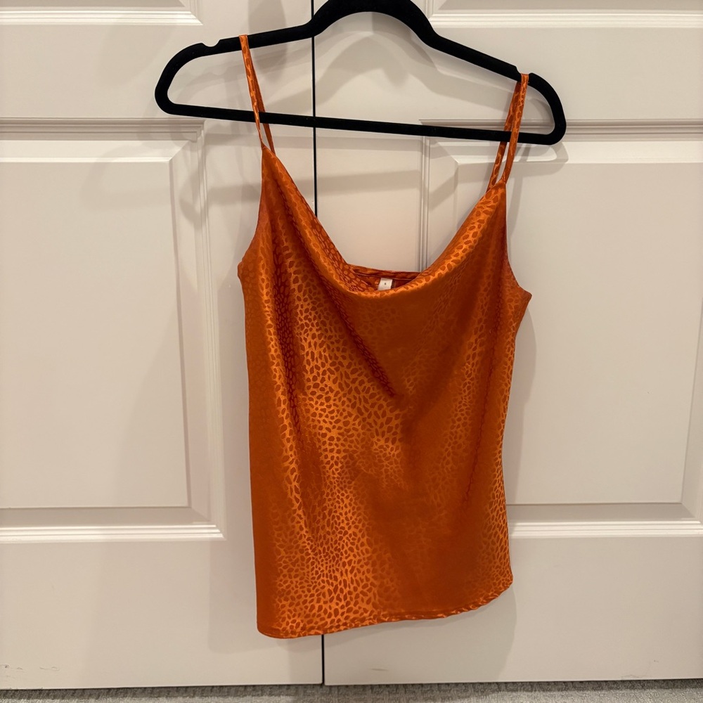 Burnt Orange Leopard Print Satin Cami Top
